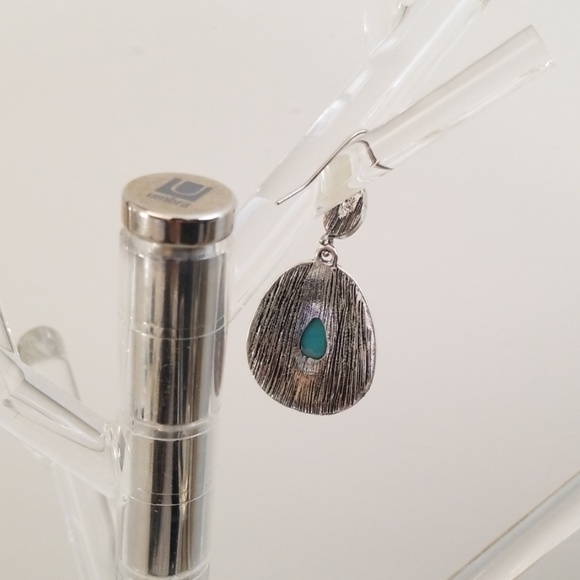 Simulated Turquoise Textured Drop Earrings - Picture 3 of 4